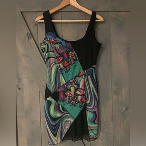 Current Mood Womens M Psychedlic Mushroom Dress Sheer Overlay Bodycon Emo